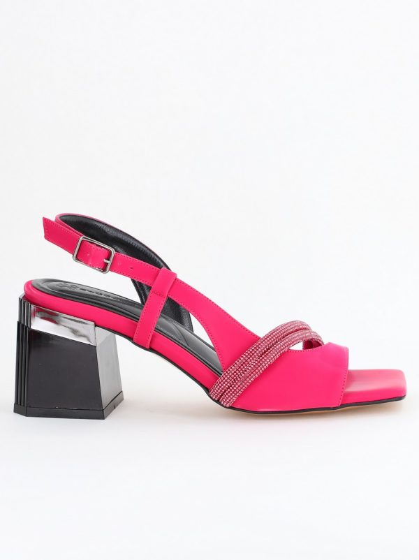 Sandale Damă cu Toc Vârf Drept Piele Ecologică fuchsia efect vid (BS405SN2404124) 124