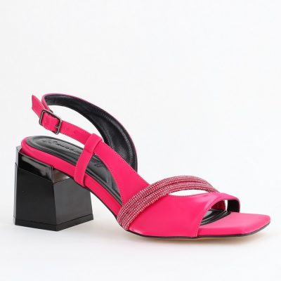 Sandale Damă cu Toc Vârf Drept Piele Ecologică fuchsia efect vid (BS405SN2404124)