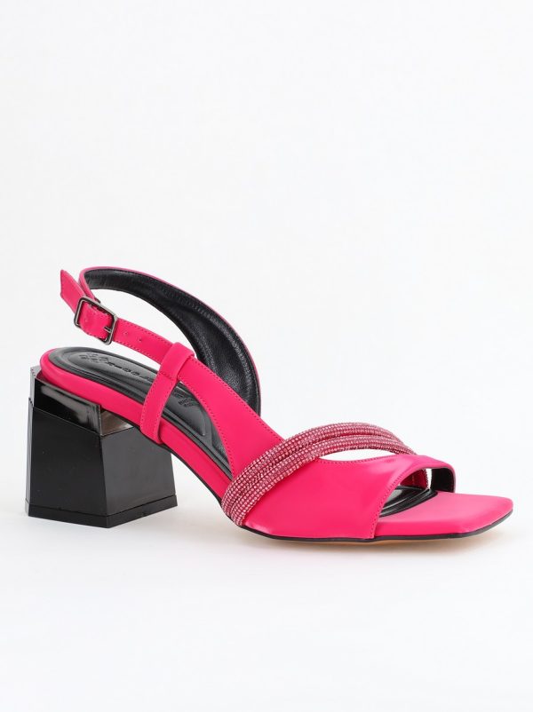 Incaltaminte Dama - Sandale Damă cu Toc Vârf Drept Piele Ecologică fuchsia efect vid (BS405SN2404124)