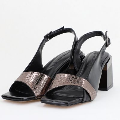 Sandale Damă cu Toc Vârf Drept Piele Ecologică negre (BS401SN2403916)