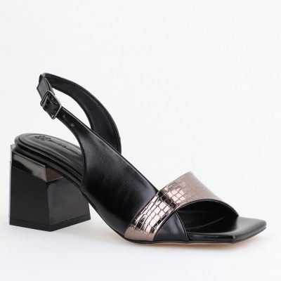 Sandale Damă cu Toc Vârf Drept Piele Ecologică negre (BS401SN2403916)