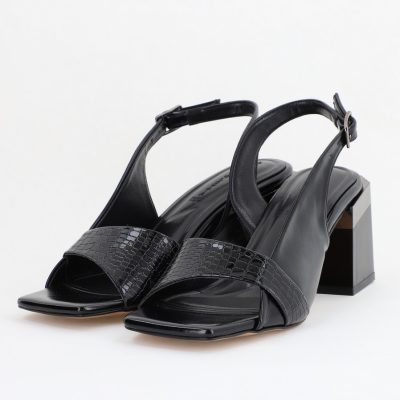 Sandale Damă cu Toc Vârf Drept Piele Ecologică negru lucios (BS401SN2403916)