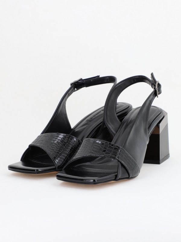 Sandale Damă cu Toc Vârf Drept Piele Ecologică negru lucios (BS401SN2403915) 119