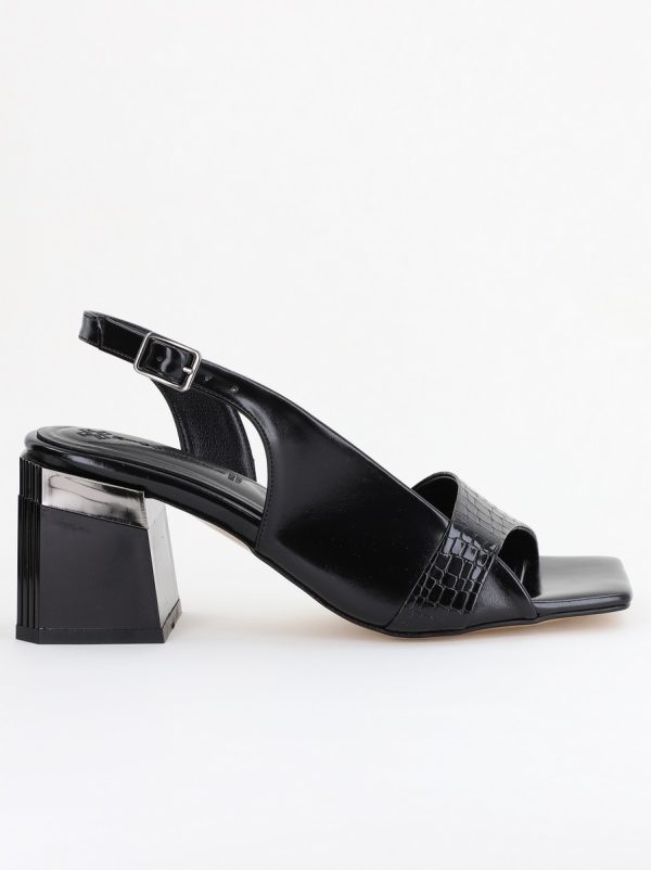 Sandale Damă cu Toc Vârf Drept Piele Ecologică negru lucios (BS401SN2403915) 120