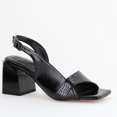 Sandale Damă cu Toc Vârf Drept Piele Ecologică negru lucios (BS401SN2403916)