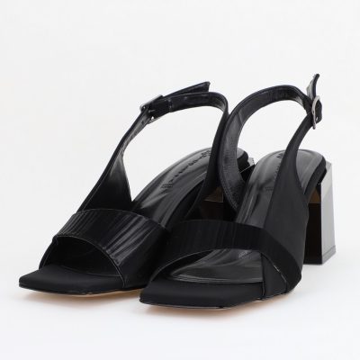Sandale Damă cu Toc Vârf Drept Piele Ecologică negru mat (BS401SN2403917)