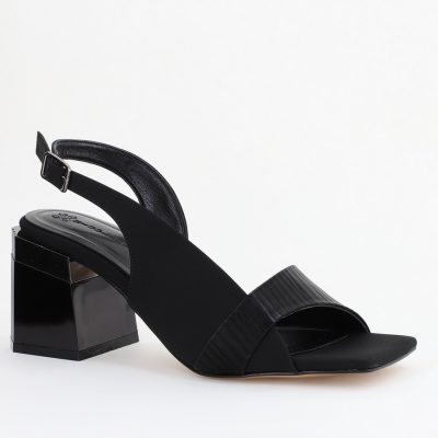 Sandale Damă cu Toc Vârf Drept Piele Ecologică negru mat (BS401SN2403917)