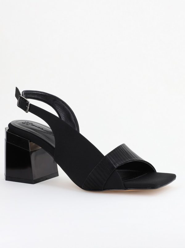 Incaltaminte Dama - Sandale Damă cu Toc Vârf Drept Piele Ecologică negru mat (BS401SN2403917)