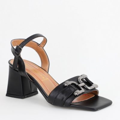 Sandale Damă cu Toc Vârf Drept Piele Ecologică Negru (BS3020TR2403926)