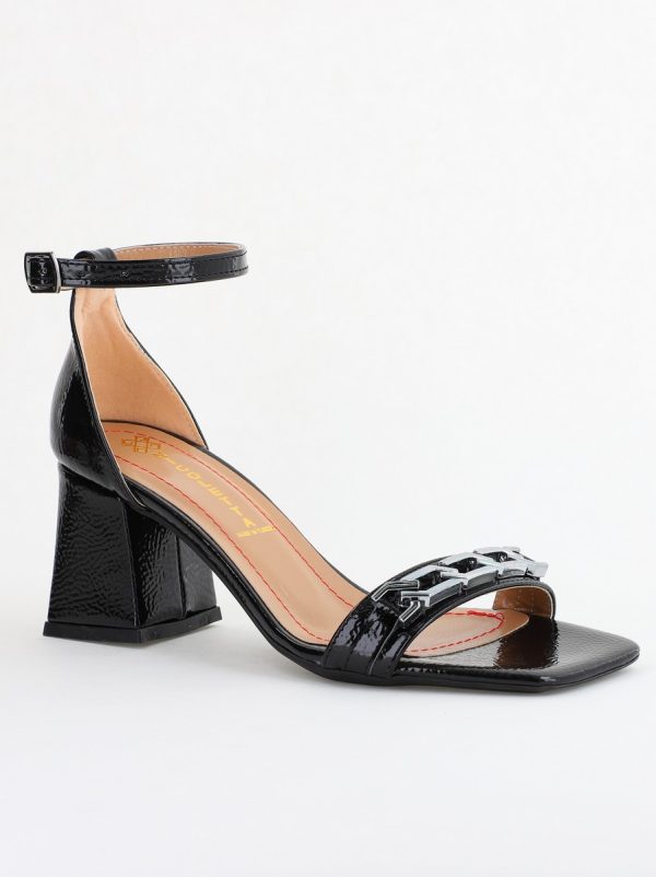 Incaltaminte Dama - Sandale Damă cu Toc Vârf Drept Piele Ecologică Negru (BS6064SN2404041)