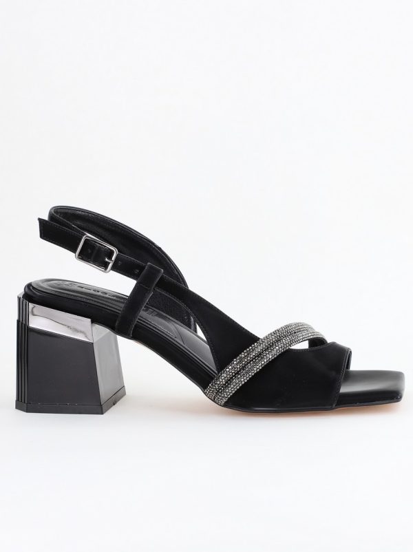 Sandale Damă cu Toc Vârf Drept Piele Ecologică Negru efect vid (BS405SN2404127) 122