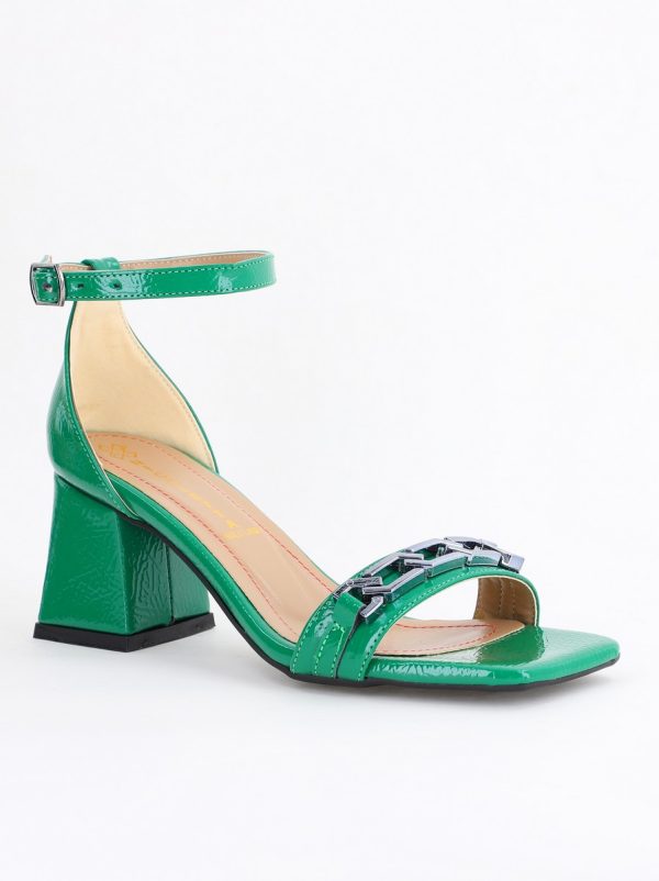 Incaltaminte Dama - Sandale Damă cu Toc Vârf Drept Piele Ecologică Verde (BS6064SN2404086)