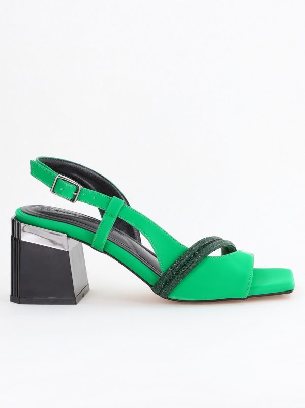 Sandale Damă cu Toc Vârf Drept Piele Ecologică verde efect vid (BS405SN2404125) 124