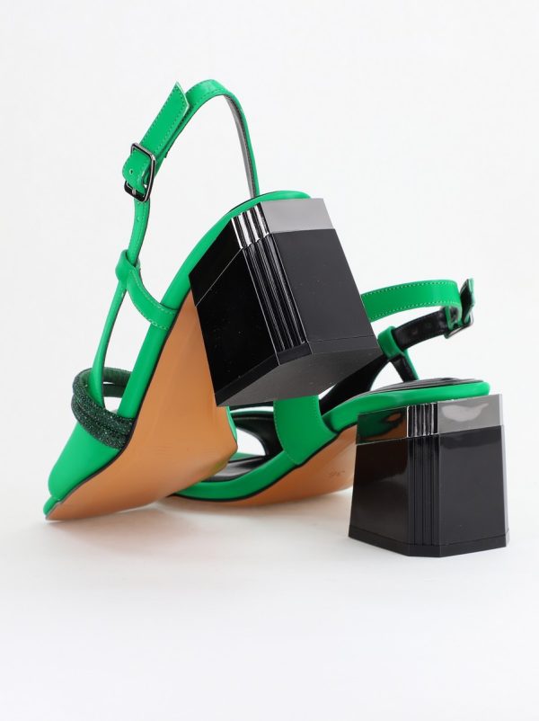 Sandale Damă cu Toc Vârf Drept Piele Ecologică verde efect vid (BS405SN2404125) 122