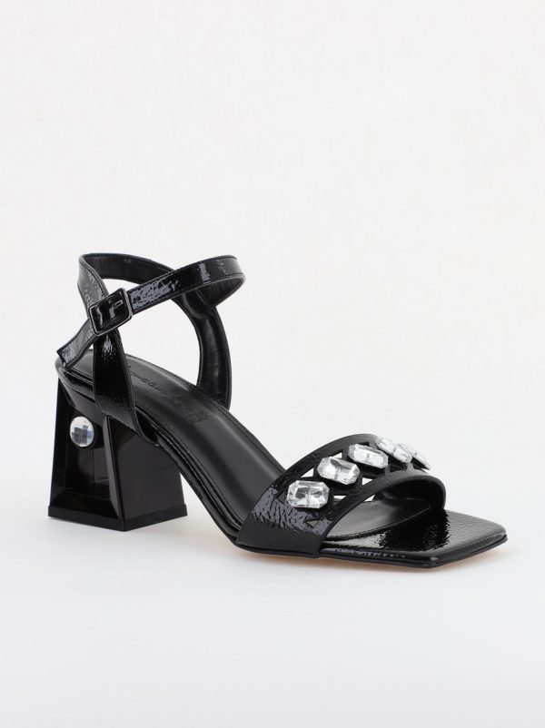 Incaltaminte Dama - Sandale elegante femei cu toc gros din piele ecologică cu pietricele de culoare negre(BS2630SN2404032)