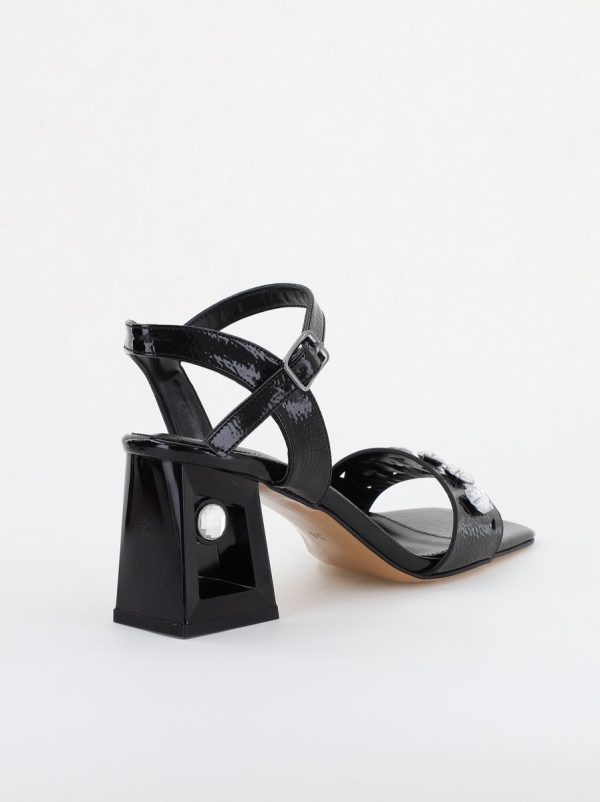 Sandale elegante femei cu toc gros din piele ecologică cu pietricele de culoare negre(BS2630SN2404032) 122