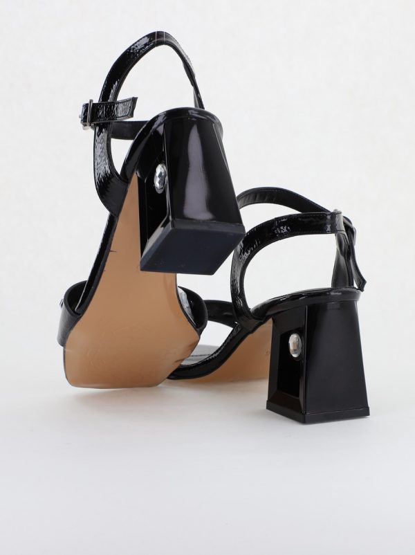 Sandale elegante femei cu toc gros din piele ecologică cu pietricele de culoare negre(BS2630SN2404032) 123