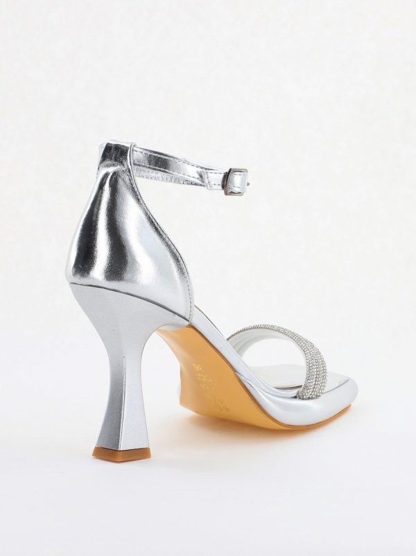 Sandale elegante pentru femei cu toc subțire din piele ecologică de culoare Argintiu metalic (BS013HSN2404181) 122