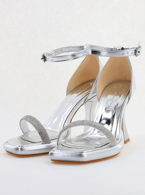 Sandale elegante pentru femei cu toc subțire din piele ecologică de culoare Argintiu metalic (BS014HSN2404186) 120