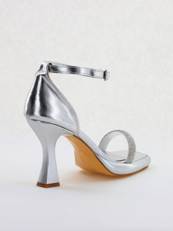 Sandale elegante pentru femei cu toc subțire din piele ecologică de culoare Argintiu metalic (BS014HSN2404186) 127