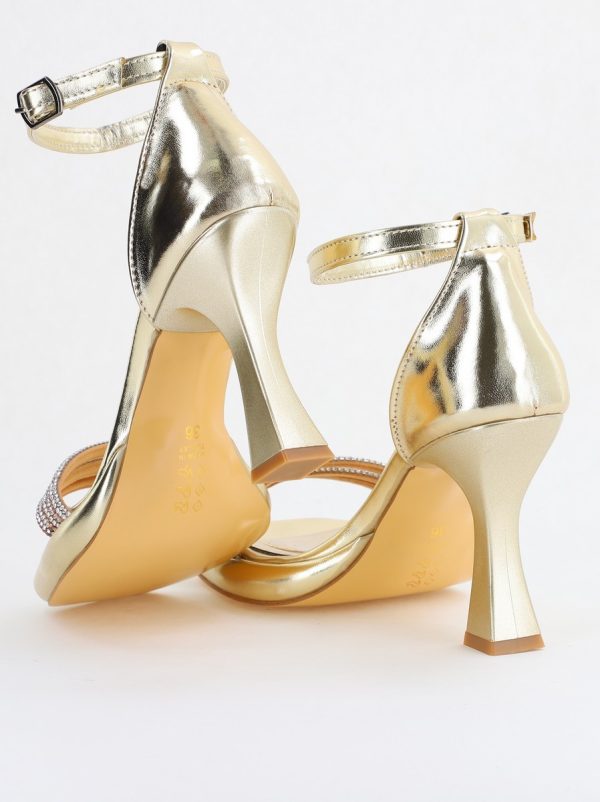 Sandale elegante pentru femei cu toc subțire din piele ecologică de culoare Auriu metalic (BS013HSN2404183) 122