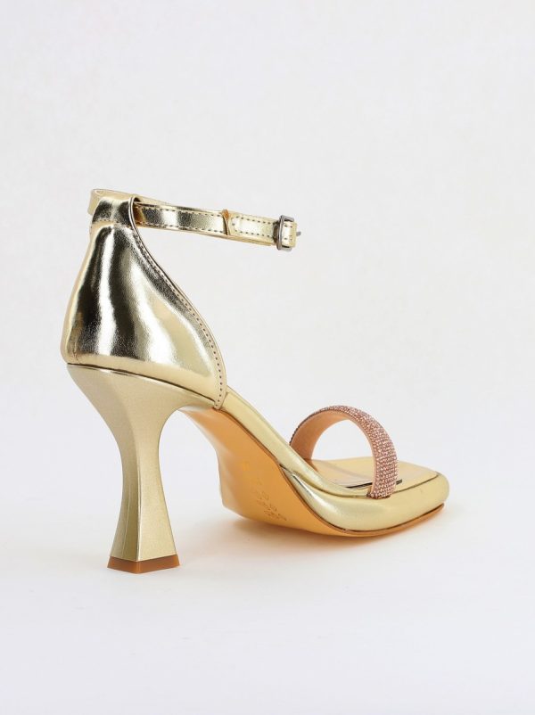 Sandale elegante pentru femei cu toc subțire din piele ecologică de culoare Auriu metalic (BS014HSN2404184) 126