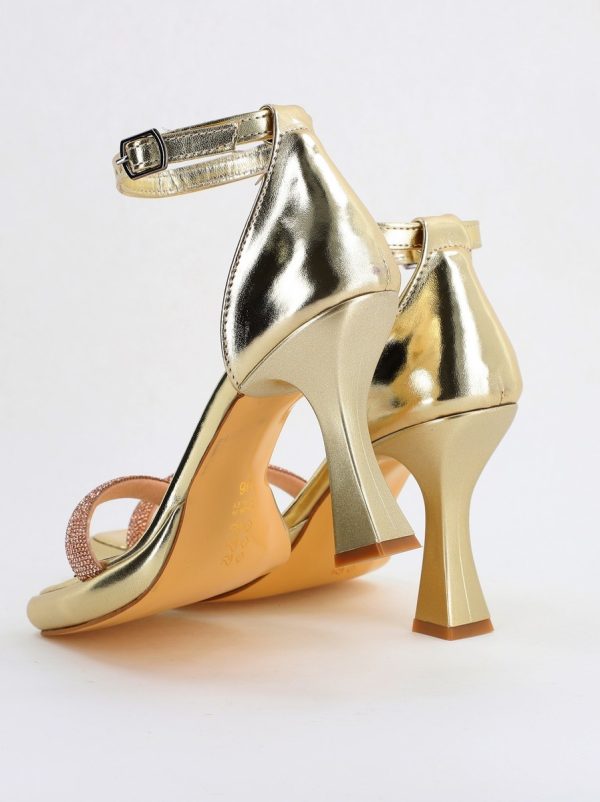Sandale elegante pentru femei cu toc subțire din piele ecologică de culoare Auriu metalic (BS014HSN2404184) 122