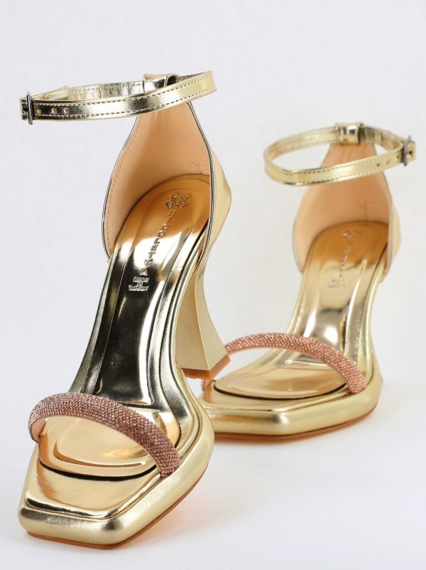 Sandale elegante pentru femei cu toc subțire din piele ecologică de culoare Auriu metalic (BS014HSN2404184) 123