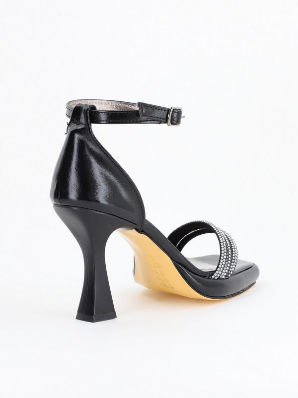 Sandale elegante pentru femei cu toc subțire din piele ecologică de culoare negru (BS013HSN2404180) 128