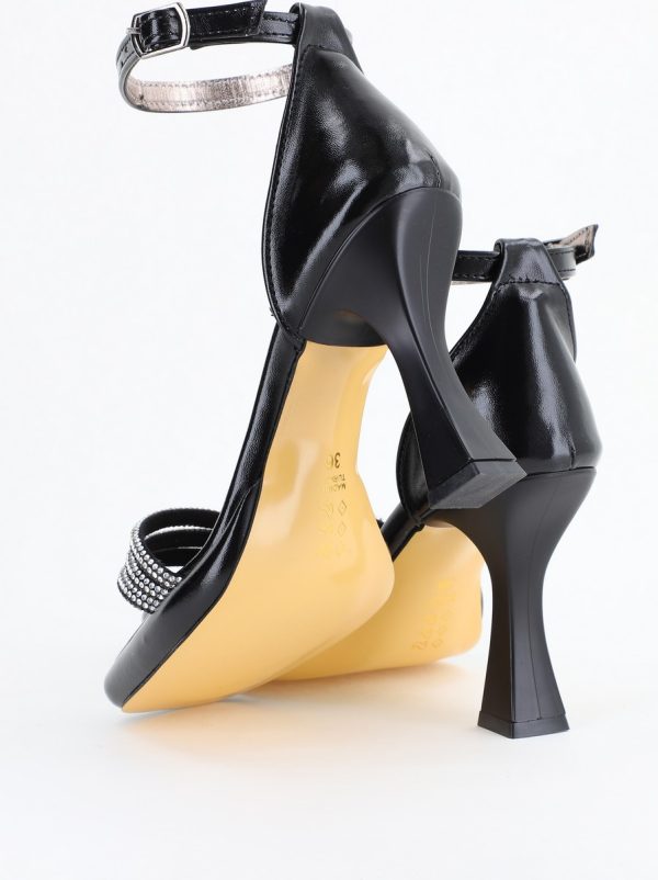 Sandale elegante pentru femei cu toc subțire din piele ecologică de culoare negru (BS013HSN2404180) 122