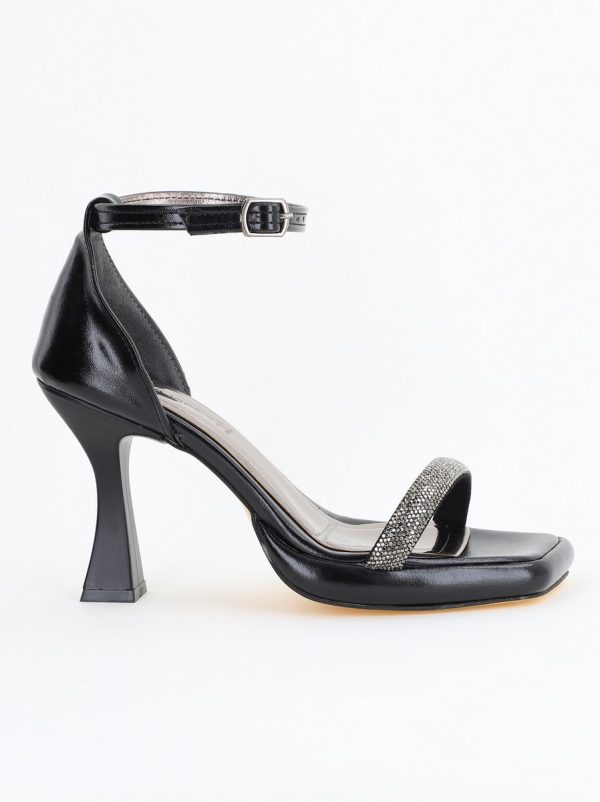 Sandale elegante pentru femei cu toc subțire din piele ecologică de culoare negru (BS014HSN2404187) 125