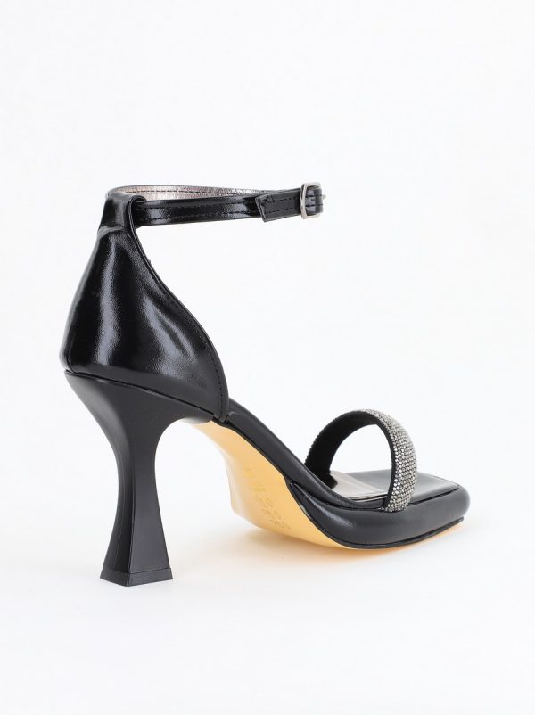 Sandale elegante pentru femei cu toc subțire din piele ecologică de culoare negru (BS014HSN2404187) 127