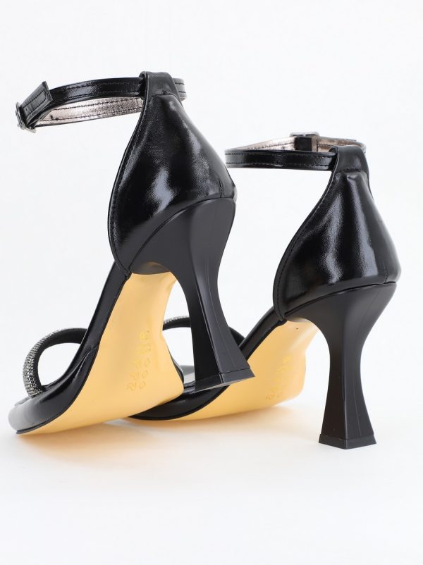 Sandale elegante pentru femei cu toc subțire din piele ecologică de culoare negru (BS014HSN2404187) 122