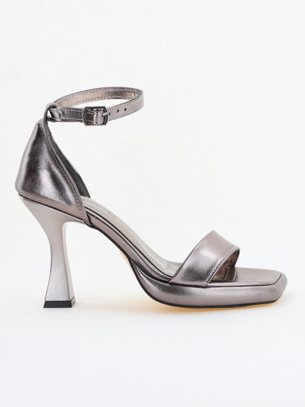 Sandale elegante pentru femei cu toc subțire din piele ecologică de culoare platină (BS001HSN2404176) 122