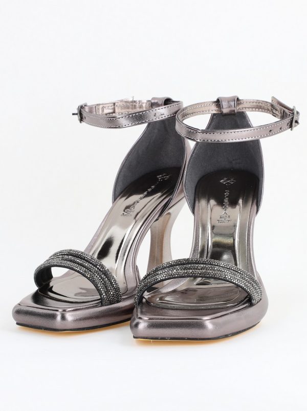 Sandale elegante pentru femei cu toc subțire din piele ecologică de culoare Platina metalic (BS013HSN2404182) 119
