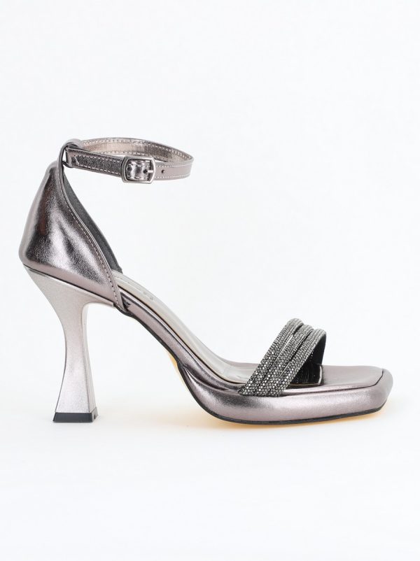 Sandale elegante pentru femei cu toc subțire din piele ecologică de culoare Platina metalic (BS013HSN2404182) 122