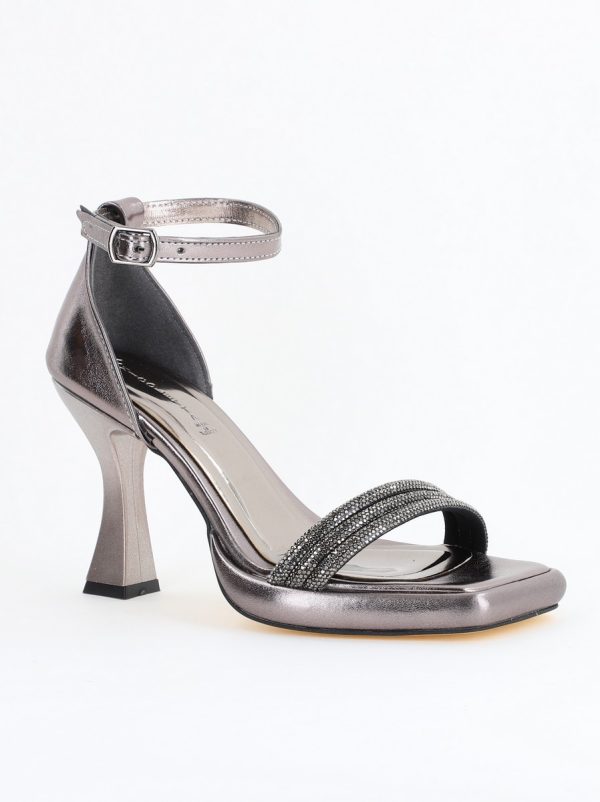 Incaltaminte Dama - Sandale elegante pentru femei cu toc subțire din piele ecologică de culoare Platina metalic (BS013HSN2404182)