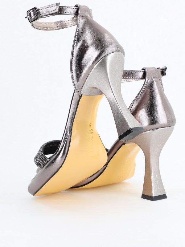 Sandale elegante pentru femei cu toc subțire din piele ecologică de culoare Platina metalic (BS013HSN2404182) 120