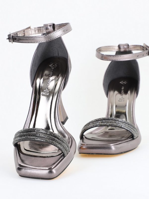 Sandale elegante pentru femei cu toc subțire din piele ecologică de culoare Platina metalic (BS013HSN2404182) 121