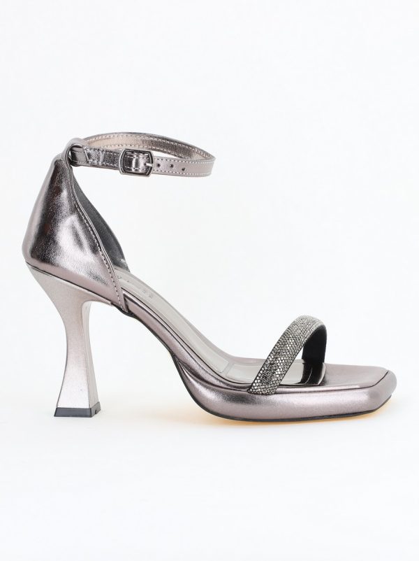 Sandale elegante pentru femei cu toc subțire din piele ecologică de culoare Platina metalic (BS014HSN2404185) 125