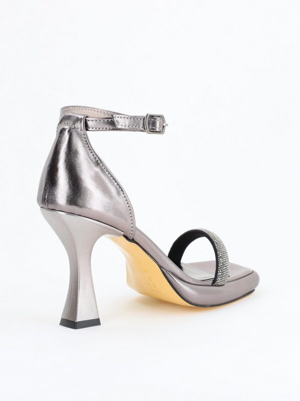 Sandale elegante pentru femei cu toc subțire din piele ecologică de culoare Platina metalic (BS014HSN2404185) 127