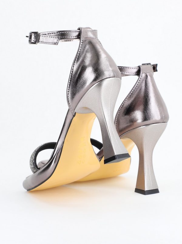 Sandale elegante pentru femei cu toc subțire din piele ecologică de culoare Platina metalic (BS014HSN2404185) 122