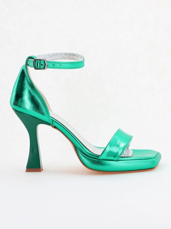 Sandale elegante pentru femei cu toc subțire din piele ecologică de culoare verde (BS001HSN2404175) 122
