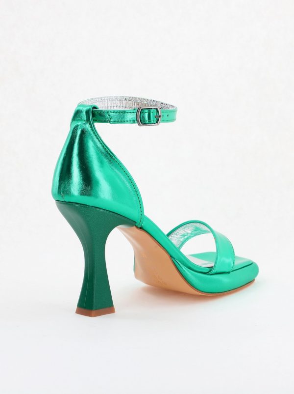 Sandale elegante pentru femei cu toc subțire din piele ecologică de culoare verde (BS001HSN2404175) 126