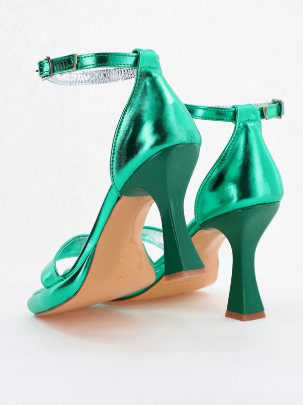 Sandale elegante pentru femei cu toc subțire din piele ecologică de culoare verde (BS001HSN2404175) 120