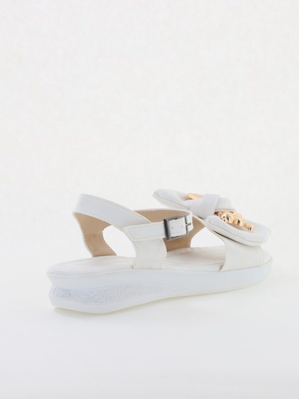 Sandale pentru femei cu fundiță din piele ecologică, culoarea alb (BS410SN2404192) 126
