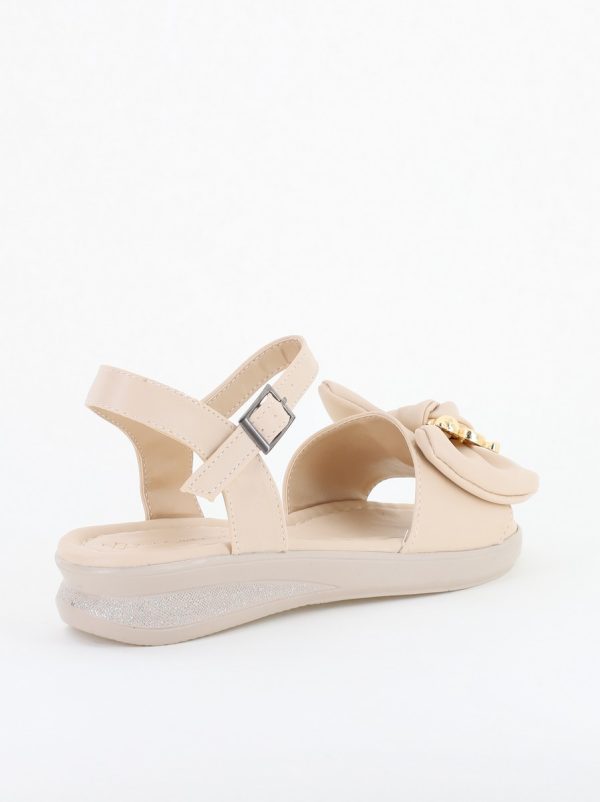 Sandale pentru femei cu fundiță din piele ecologică, culoarea bej (BS410SN2404191) 126
