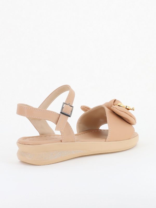 Sandale pentru femei cu fundiță din piele ecologică, culoarea bej închis (BS410SN2404193) 126