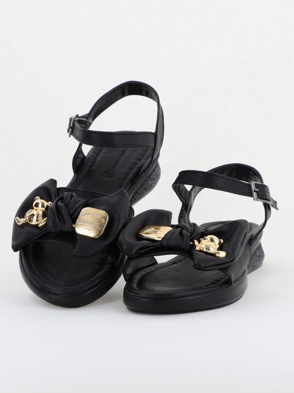 Sandale pentru femei cu fundiță din piele ecologică, culoarea negru (BS410SN2404188) 120