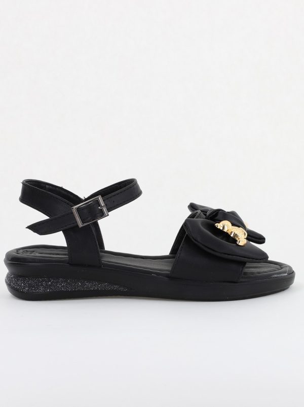 Sandale pentru femei cu fundiță din piele ecologică, culoarea negru (BS410SN2404188) 122